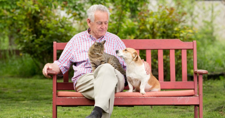 senior with pets